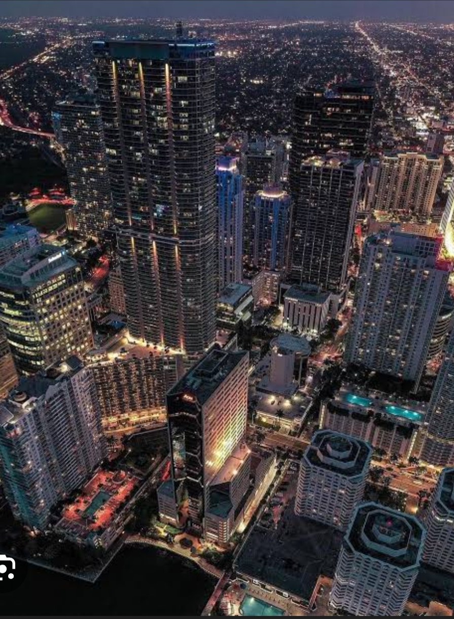 Closer view of Miami towers at night